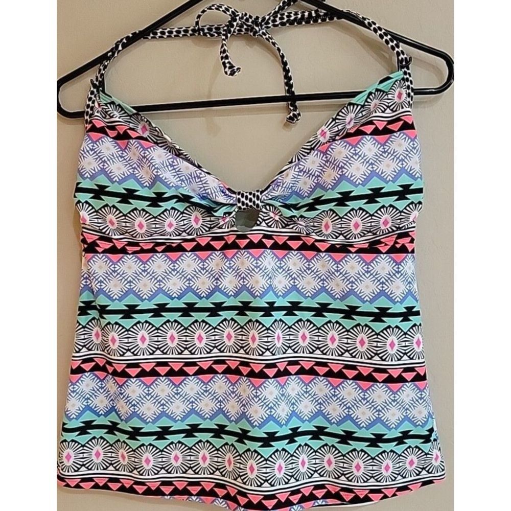 Old Navy womens Size large‎ tankini Halter top tie aztec padded keyhole Swim